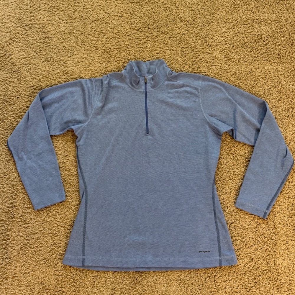 Patagonia Capilene Womens Large Blue Quarter Zip Pullover Base Layer Long Sleeve